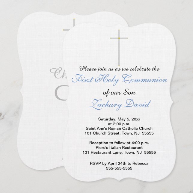 First Holy Communion Cross Son Invitation (Front/Back)