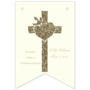 First Holy Communion Cross with Dove and Heart Bunting