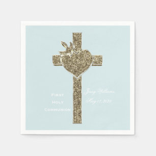 First Holy Communion Cross with Dove and Heart Napkin