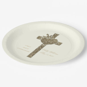 First Holy Communion Cross with Dove and Heart Paper Plate