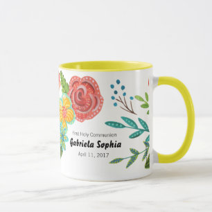First Holy Communion Custom Name Floral   Mug