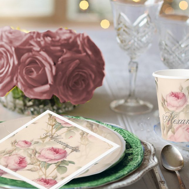 First Holy Communion Custom Silver Colour Rose Napkin (Creator Uploaded)