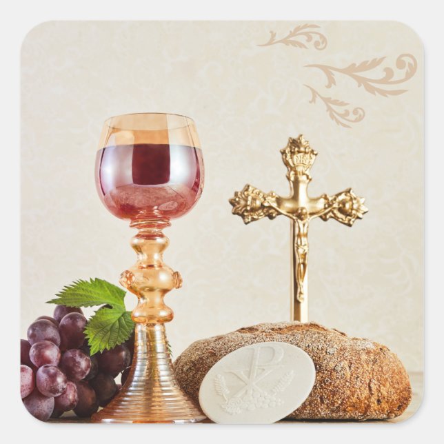 First Holy Communion – Customisable Chalice & Host Square Sticker (Front)