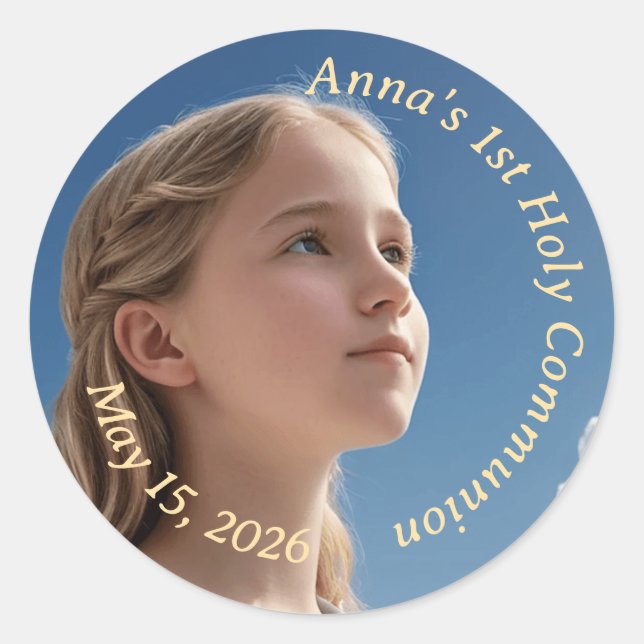 First Holy Communion Customisable Classic Round Sticker (Front)