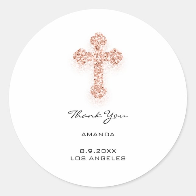 First Holy Communion Drips Christian Rose Cross  Classic Round Sticker (Front)