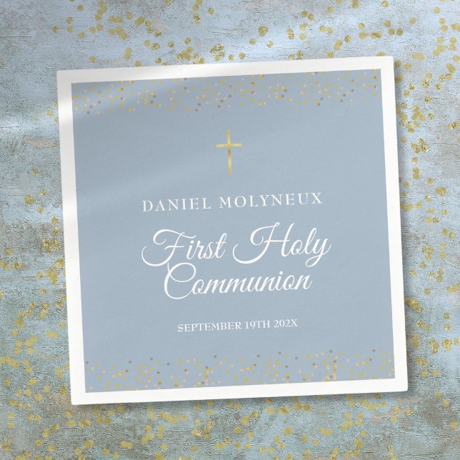 First Holy Communion Dusty Blue Gold Dust Napkin (First Holy Communion Dusty Blue Gold Dust Napkins)