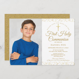 First Holy Communion Elegant Gold Dust Photo Save The Date
