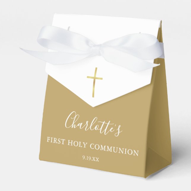 First Holy Communion Elegant Signature Script Gold Favour Box (Front Side)