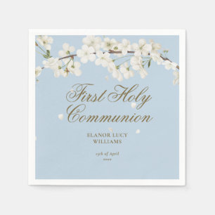 First Holy Communion Elegant White Blossom Blue Napkin