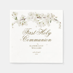 First Holy Communion Elegant White Blossom Floral Napkin
