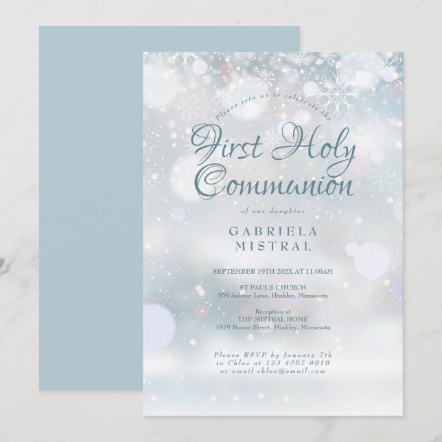 First Holy Communion Elegant Winter Invitation (Front/Back)