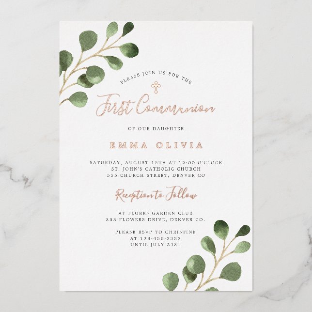 First Holy Communion eucalyptus elegant rose gold (Front)