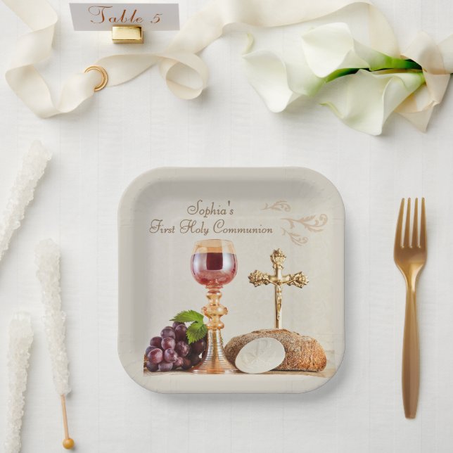 First Holy Communion Eucharist Chalice Design Paper Plate (Wedding)