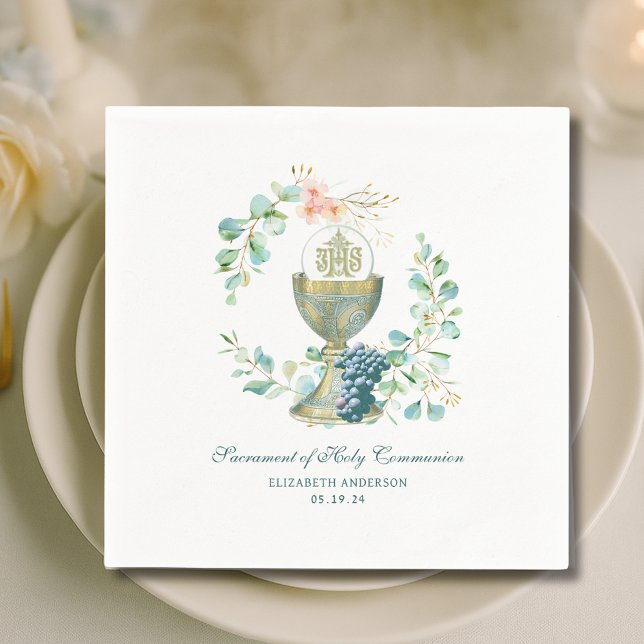 First Holy Communion Eucharist Floral Chalice Host Napkin (Creator Uploaded)