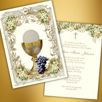 First Holy Communion Eucharist Floral Gold