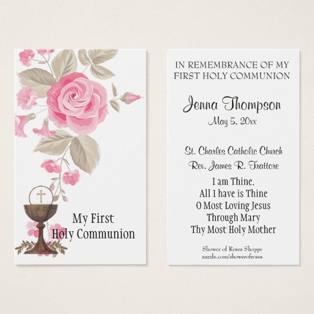 FIRST HOLY COMMUNION EUCHARIST PRAYER HOLY CARD (Front & Back)