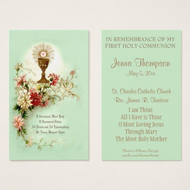 FIRST HOLY COMMUNION EUCHARIST PRAYER HOLY CARD (Front & Back)