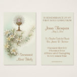 FIRST HOLY COMMUNION EUCHARIST PRAYER HOLY CARD<br><div class="desc">Beautiful Traditional First Holy Communion Holy Card Favours with gold chalice, host, & lilies. All text and fonts can be easily modified. We also offer matching Communion invitations, cards, favours, labels, etc., with this design. Visit the Shower of Roses Shoppe on Zazzle and browse our large First Holy Communion collection....</div>