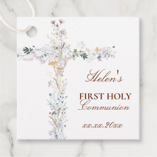 First Holy Communion floral cross Favour Tags
