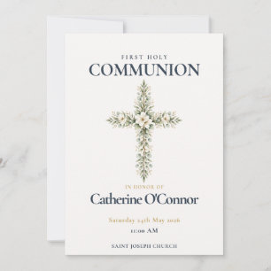 First Holy Communion Floral Cross Invitation