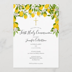 First Holy Communion Floral Lemons Greenery  Invitation