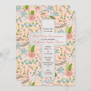 First Holy Communion Floral Pattern   Invitations