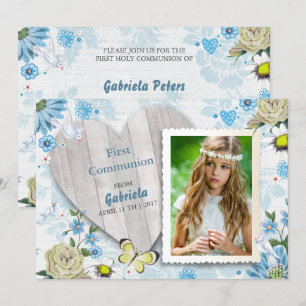 First Holy Communion Floral Photo Invitations