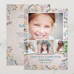 First Holy Communion Floral   Photo Invitations