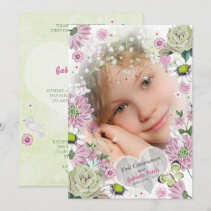 First Holy Communion Floral   Photo Invitations