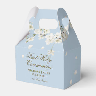 First Holy Communion Floral White Blossom Blue Favour Box