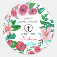 First Holy Communion Flower | Round Sticker
