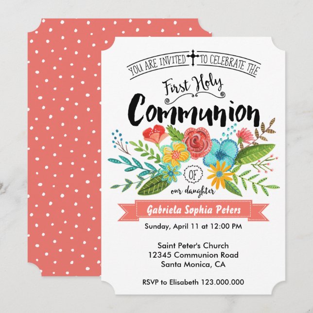First Holy Communion Flowers | Invitations (Front/Back)