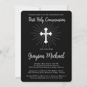 First Holy Communion for Son Black White Cross Invitation