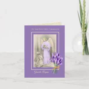 First Holy Communion Girl Angel Lavender Flowers Card