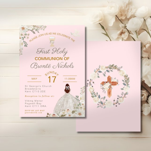 First Holy Communion Girl Blush Pink Chalice  Invitation (Creator Uploaded)
