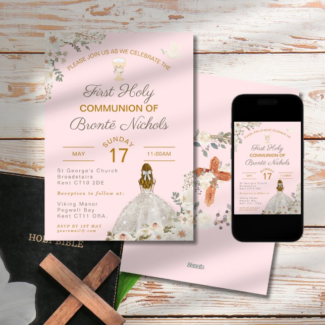 First Holy Communion Girl Blush Pink Chalice  Invitation (Creator Uploaded)