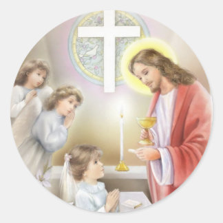 First Holy Communion girl Classic Round Sticker