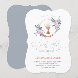 First Holy Communion girl floral decor Invitation