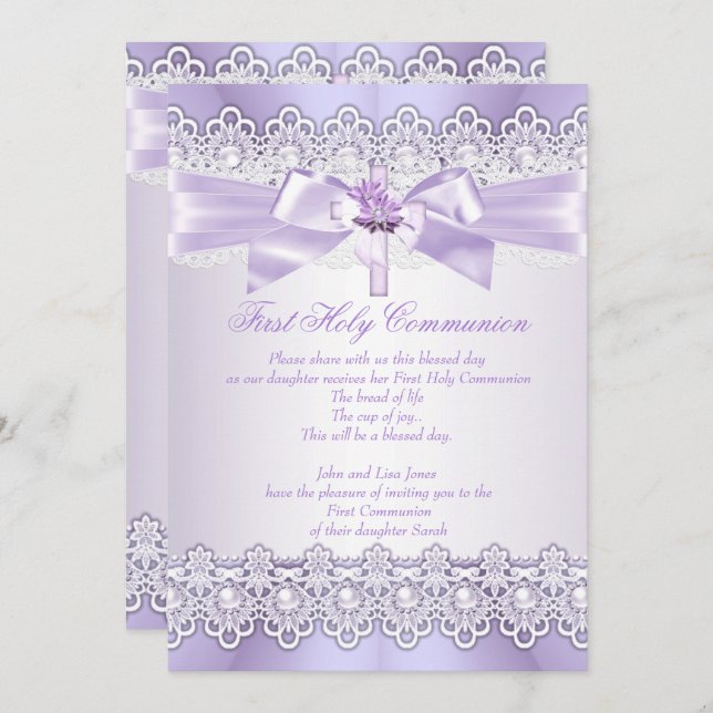 First Holy Communion Girls Lilac Lavender Purple Invitation (Front/Back)