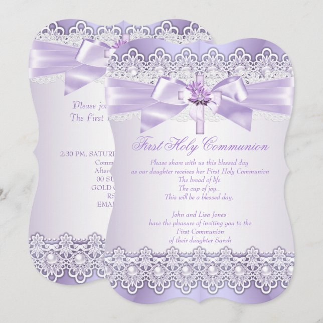 First Holy Communion Girls Lilac Lavender Purple Invitation (Front/Back)