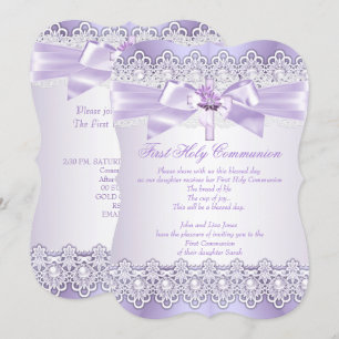 First Holy Communion Girls Lilac Lavender Purple Invitation