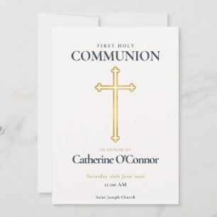 First Holy Communion Gold Cross Invitation