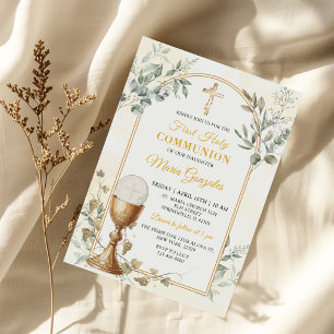 First Holy Communion Gold Cross Invitation