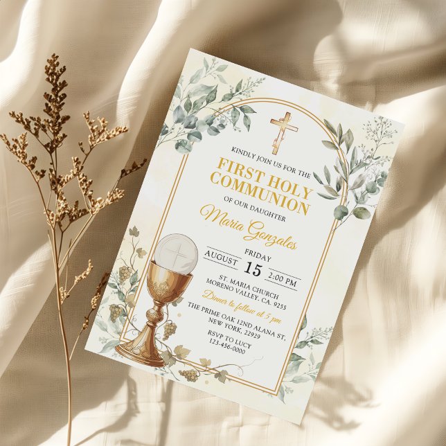 First Holy Communion Gold Cross Invitation (Creator Uploaded)