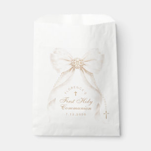 First Holy Communion Gold Cross Ivory Bow Favour Bags