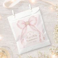 First Holy Communion Gold Cross Pink Bow