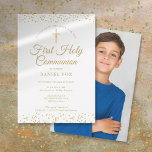 First Holy Communion Gold Dust Photo Save The Date<br><div class="desc">An elegant First Holy Communion save the date invitation featuring delicate gold dust. You can personalise with your celebration details in chic gold text and a special photo on the reverse. Designed by Thisisnotme©</div>
