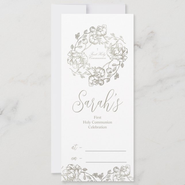 First Holy Communion Gold Floral Invitation (Front)