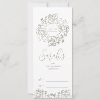 First Holy Communion Gold Floral Invitation