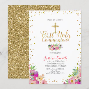 First Holy Communion Gold floral invite